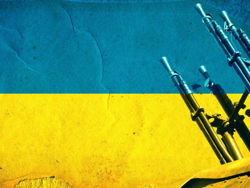 Ukraine Flagge und Waffen