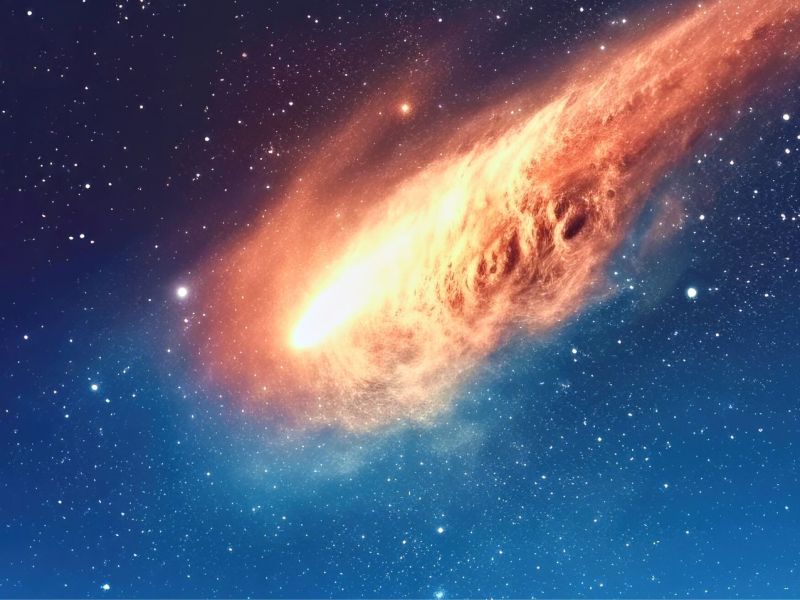 Grafische Darstellung eines Meteoriten am Himmel.