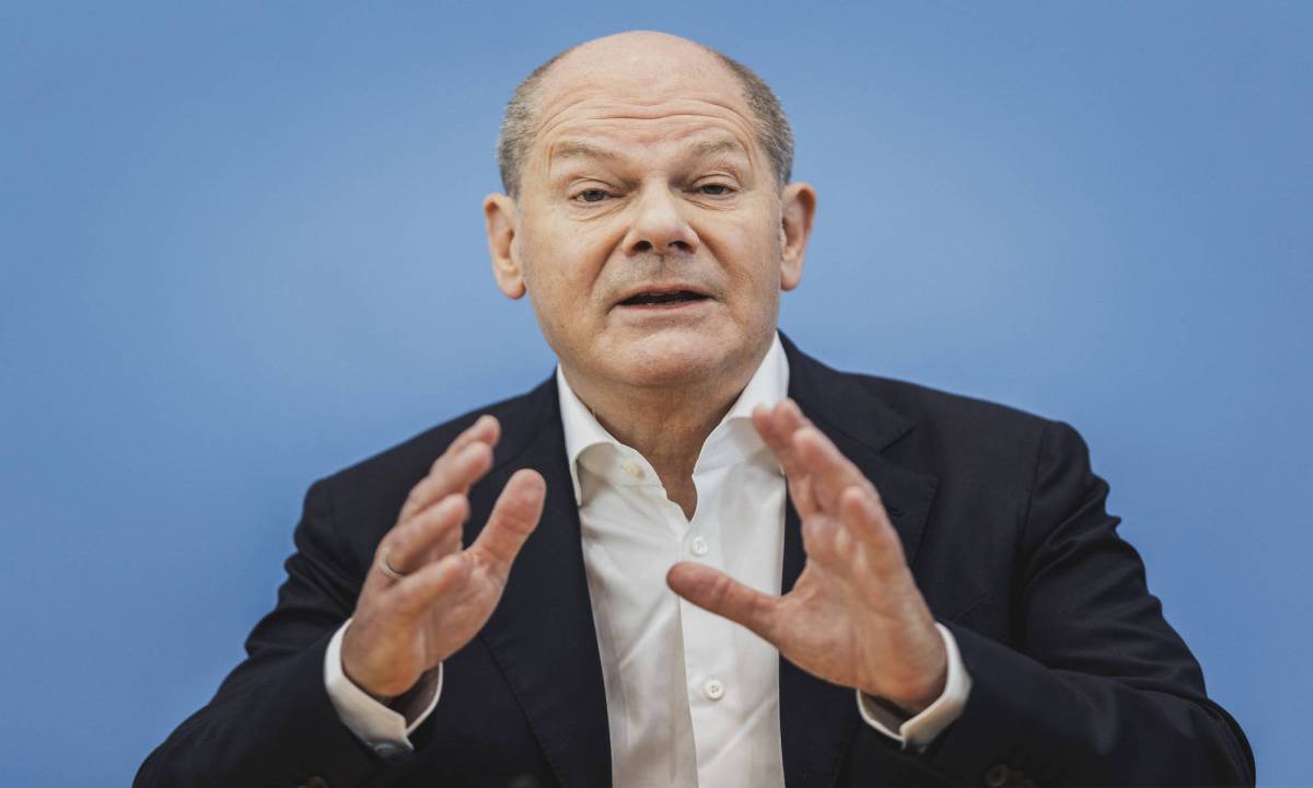 Bundeskanzler Olaf Scholz bei einer Pressekonferenz.