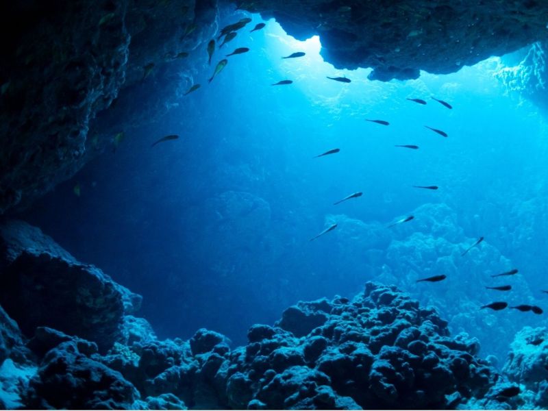 Eine Unterwasserhöhle im Ozean.