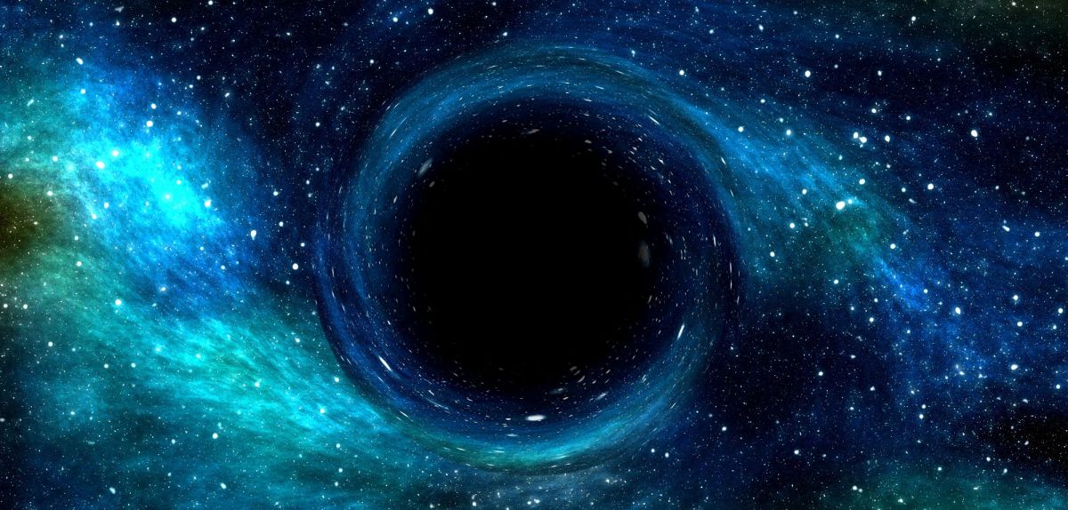 Grafische Darstellung eines Schwarzen Lochs im Weltall.