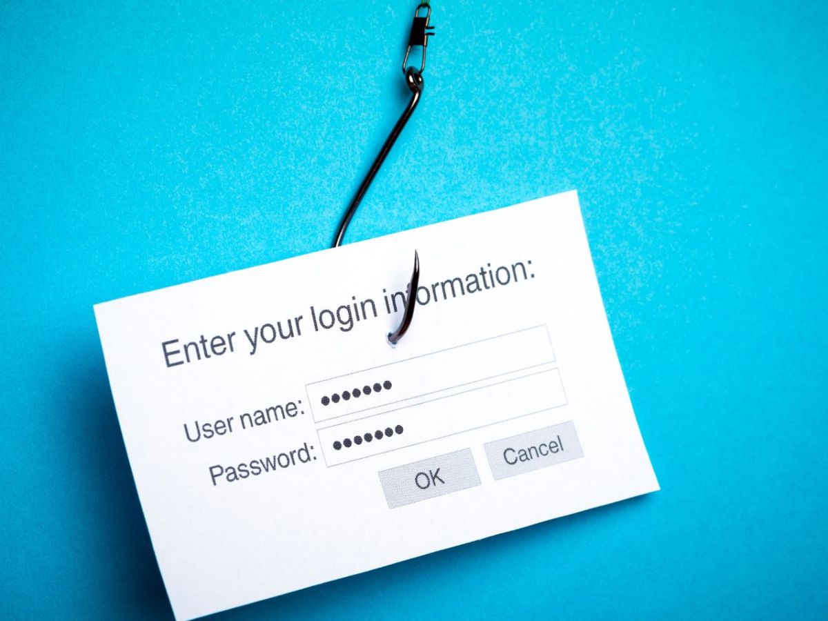 Phishing-Symbolbild: Login-Daten hängen an einem Haken.