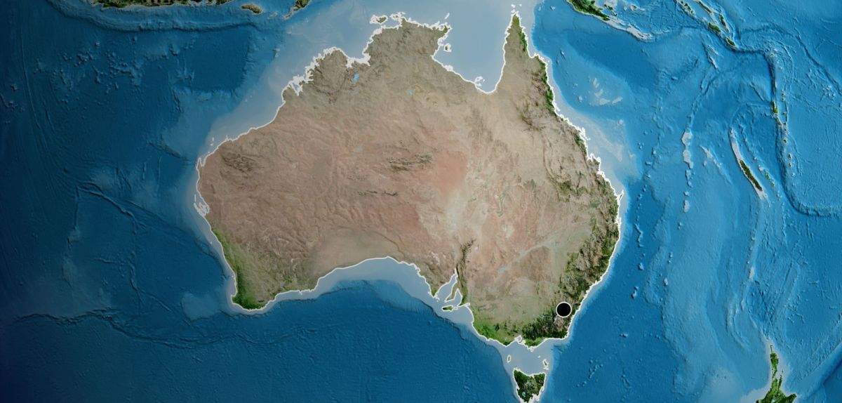 Umriss von Australien auf einer Weltkarte