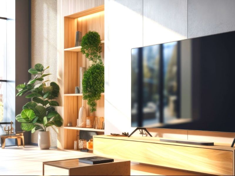 Fernseher mit starken Reflexionen im Wohnzimmer.