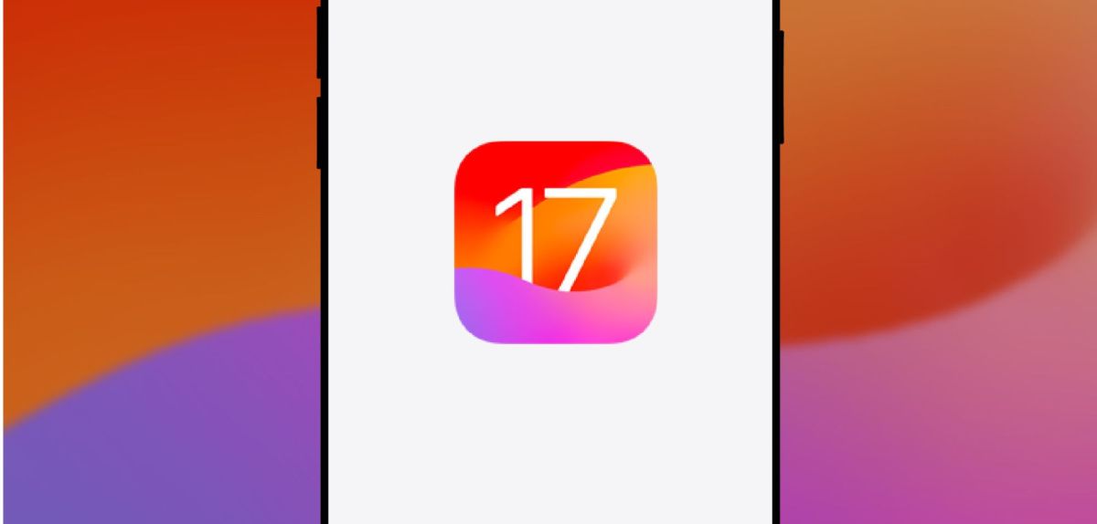 iOS 17-Logo auf einer grafischen Darstellung eines iPhones.