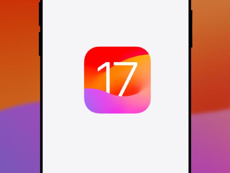 iOS 17-Logo auf einer grafischen Darstellung eines iPhones.