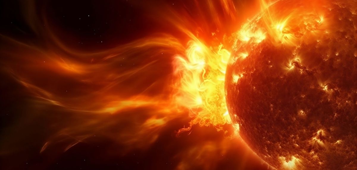 Starke Eruption der Sonne vor einem dunklen Hintergrund