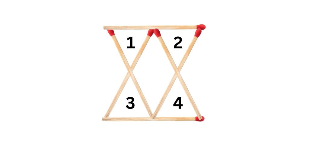 Streichhölzer über Kreuz formen mehrere Dreiecke und eine Raute