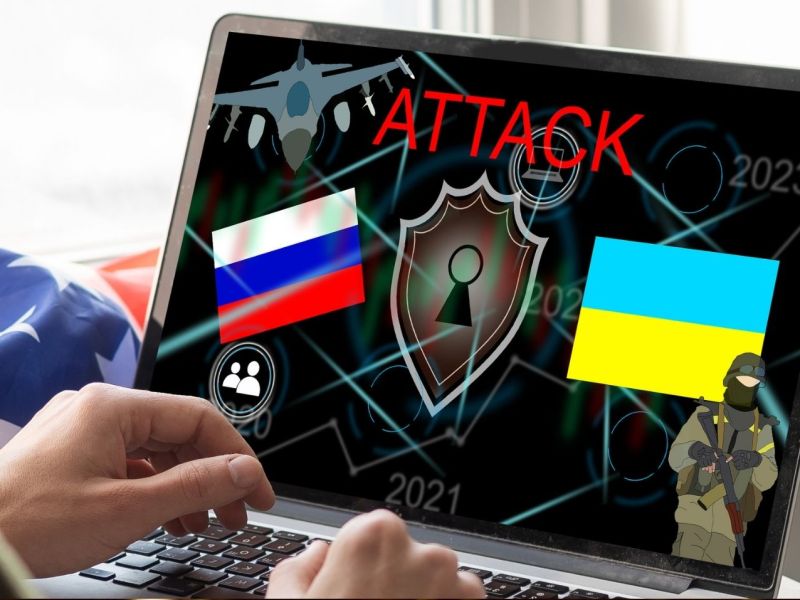 Symbolbild zum Hacking im Ukraine-Krieg auf einem Laptop-Screen.