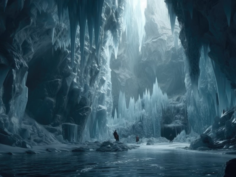 Person steht in einer Eis-Höhle
