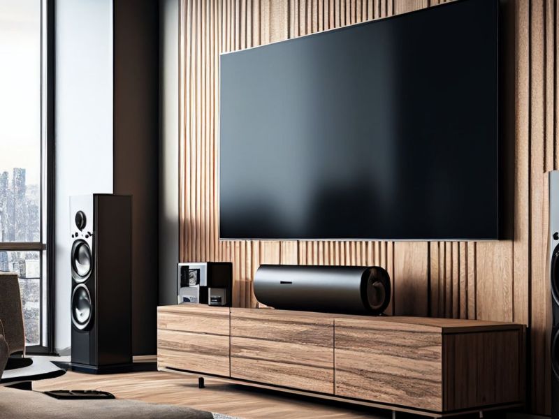 Fernseher-Zubehör mit Fernseher an der Wand