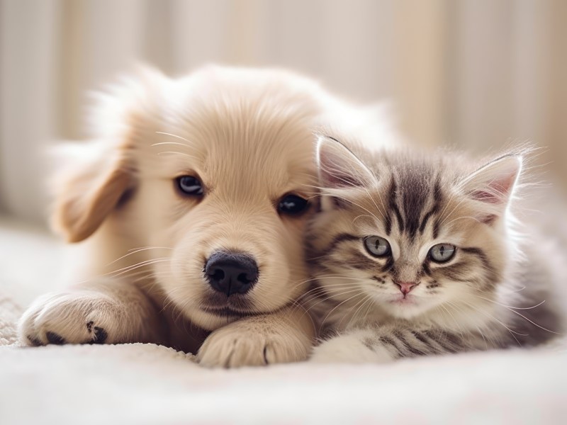Hund und Katze liegen nebeneinander
