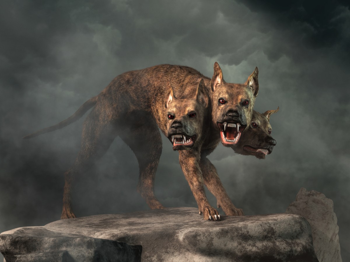 Computergenerierte Darstellung des mythologischen Hundes Zerberus, dem Wächter des Hades