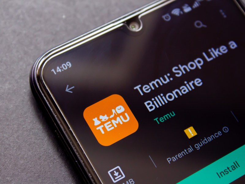 Shopping-App Temu auf Smartphone geöffnet.