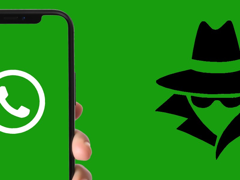 Symbolbild vom WhatsApp-Logo neben der Karikatur eines Spions