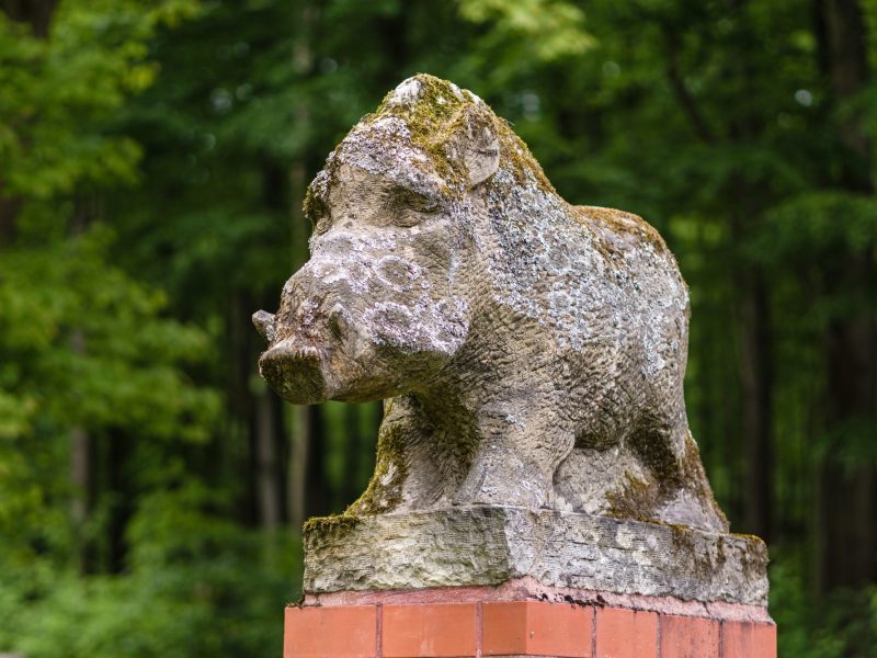 Statue eines Wildschweins.
