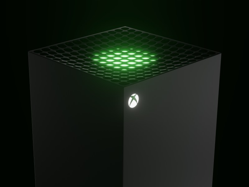 Xbox Series X vor schwarzem Hintergrund