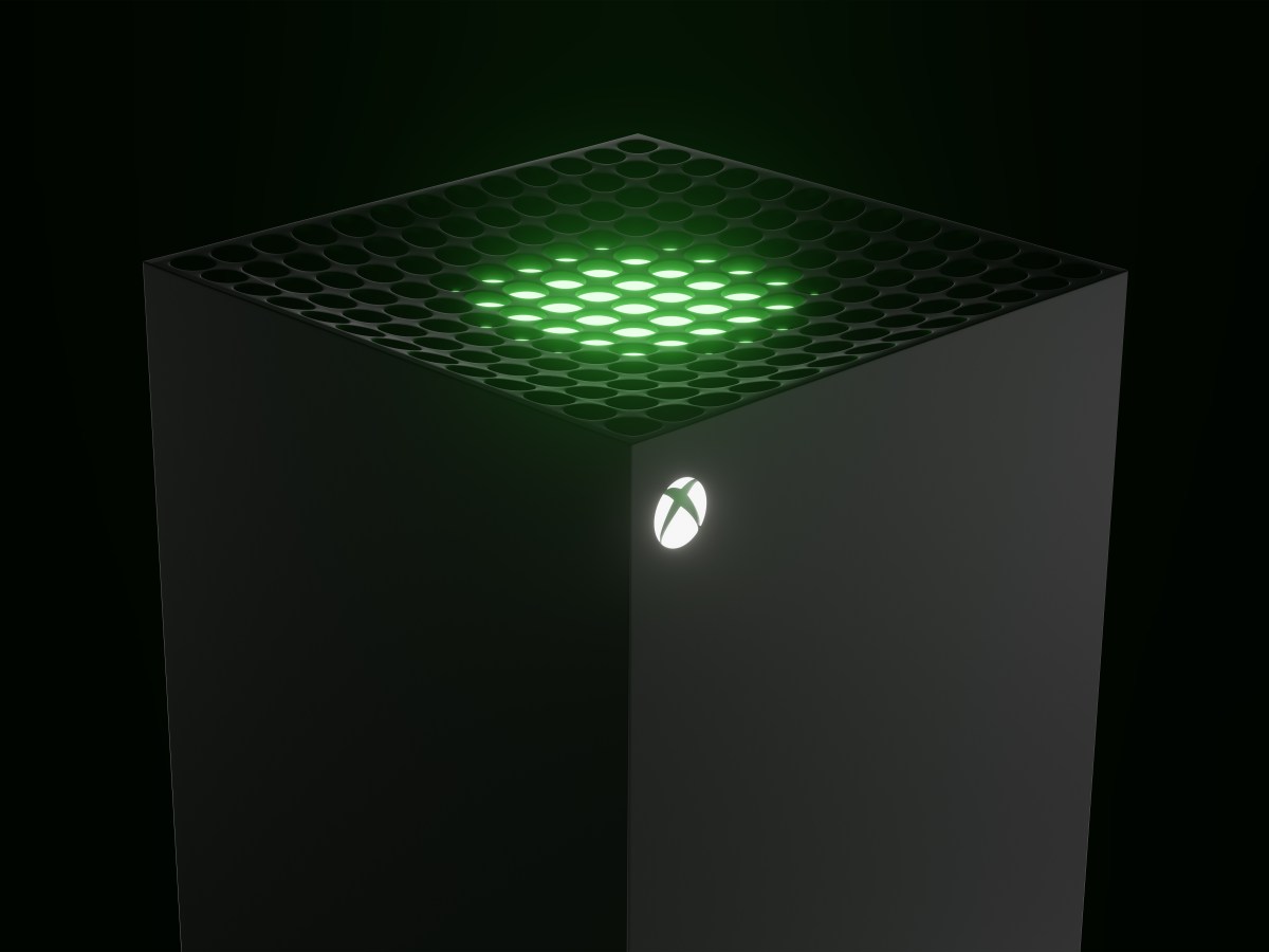 Xbox Series X vor schwarzem Hintergrund