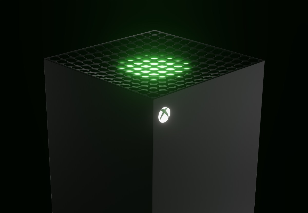 Xbox Series X vor schwarzem Hintergrund