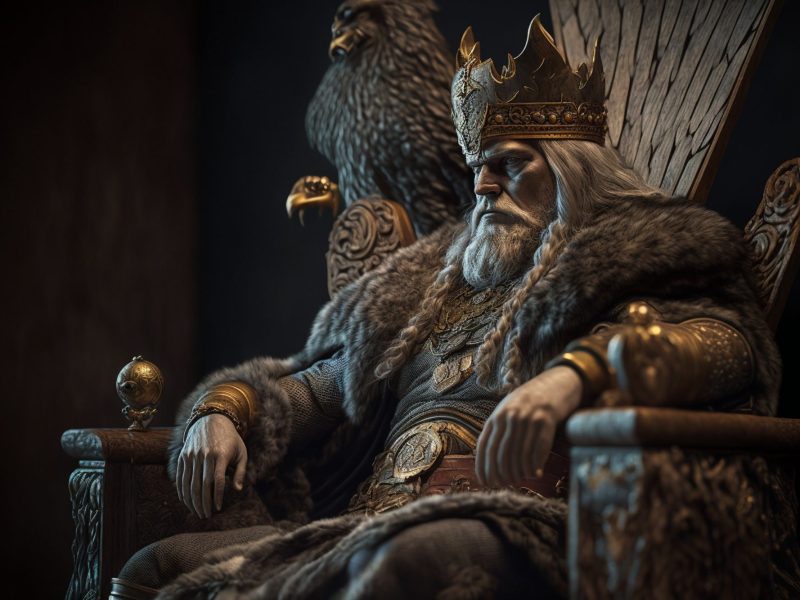 Symbolbild eines altertümlichen Königs auf seinem Thron.
