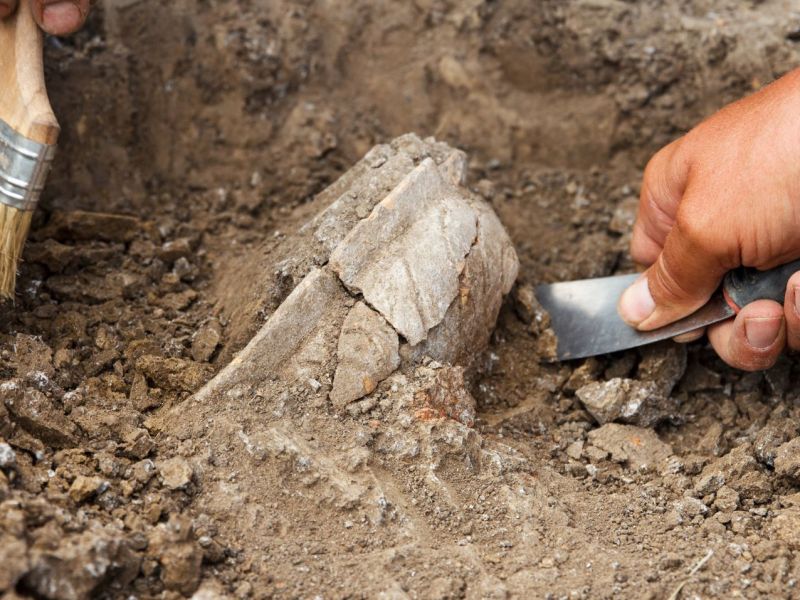 Person bei einer archäologischen Ausgrabung.