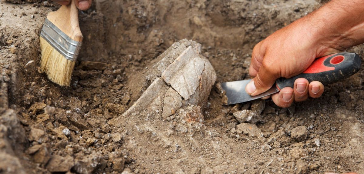 Person bei einer archÃ¤ologischen Ausgrabung.