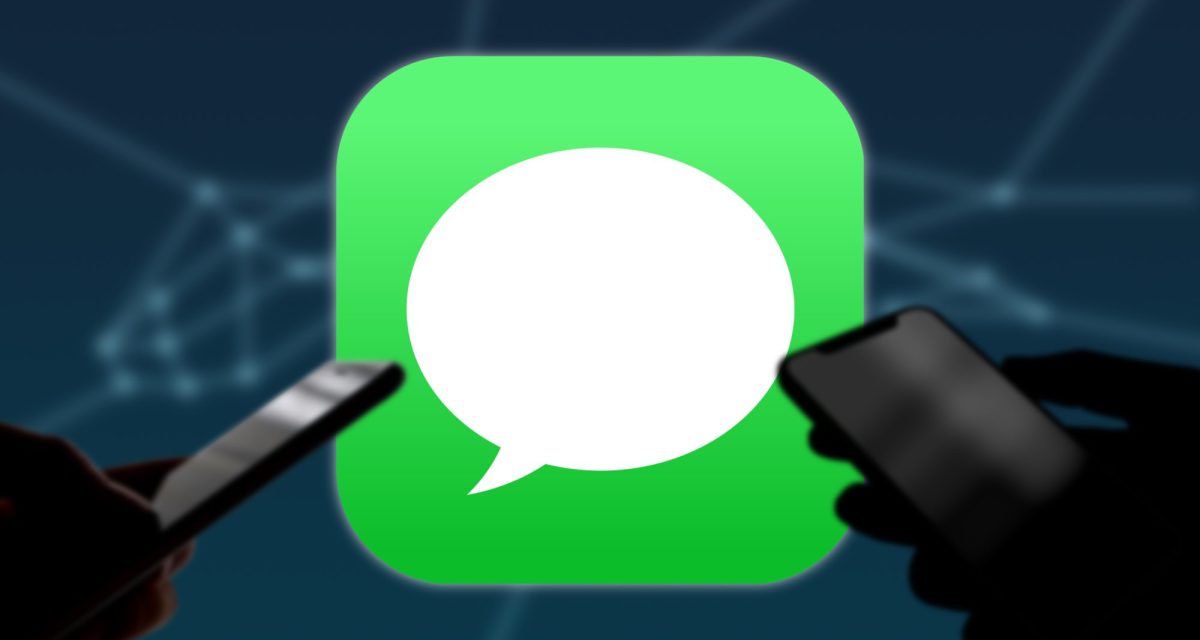 Zwei Smartphones mit dem iMessage Logo im Hintergrund.