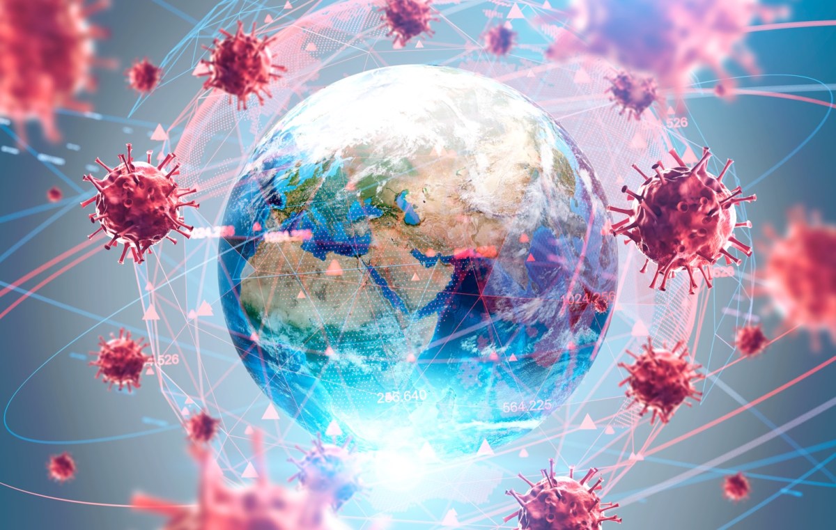 Illustration eines Netzes aus Viren, das die Welt umspannt
