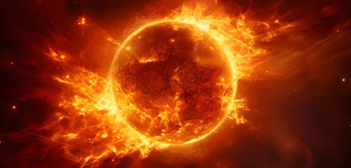 KI-generiertes Bild einer Sonne mit Sonnenstürmen.