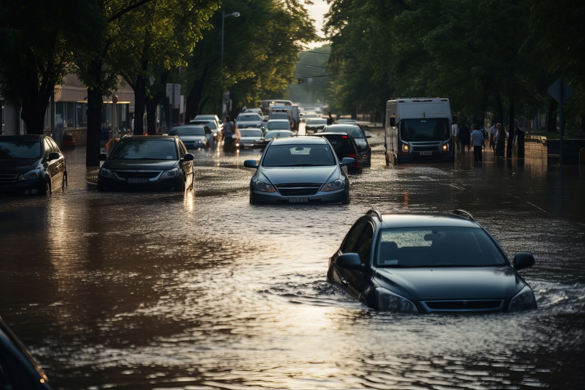 Autos im Hochwasser versunken