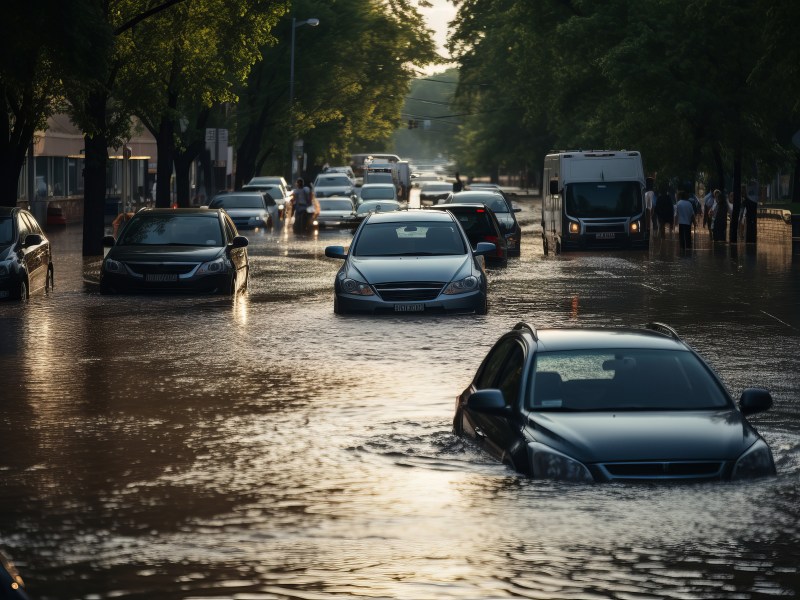 Autos im Hochwasser versunken
