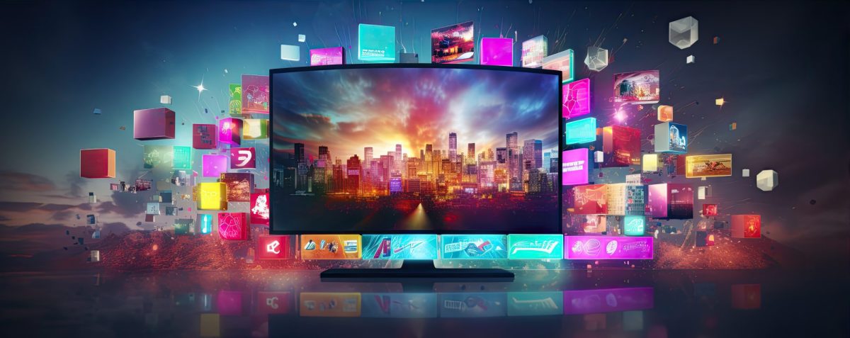 Ein Fernseher zeigt ein Bild in intensiven Farben.