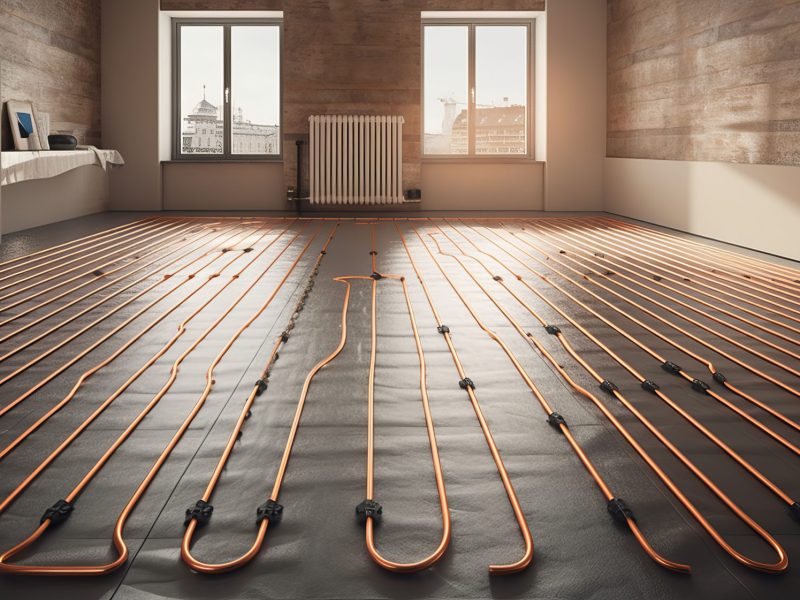 3D-Render der Leitungen einer Fußbodenheizung.