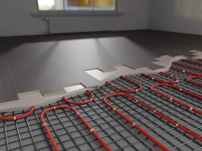 3D-Render der verschiedenen Schichten einer Fußbodenheizung.