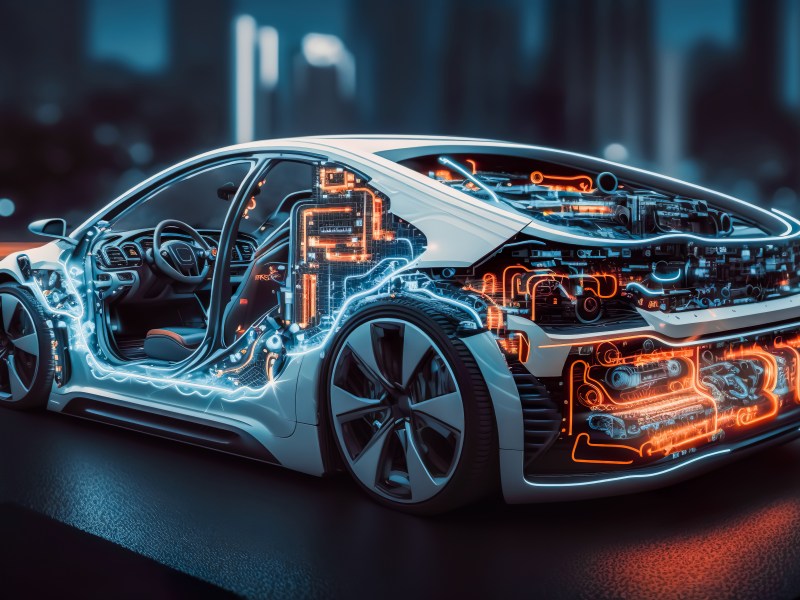 Illustration der Elektronik in einem Elektroauto