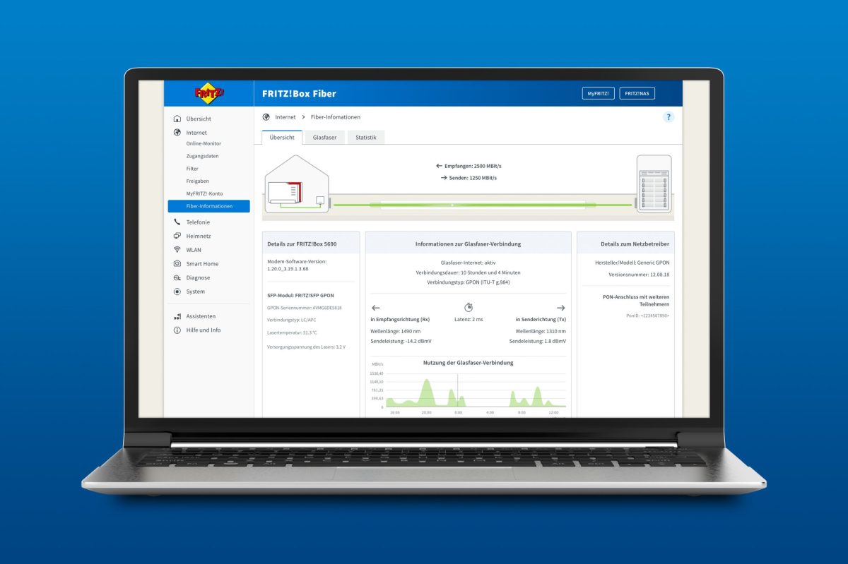 FRITZ!OS 7.80 Glasfaserübersicht für FRITZ!Box Fiber