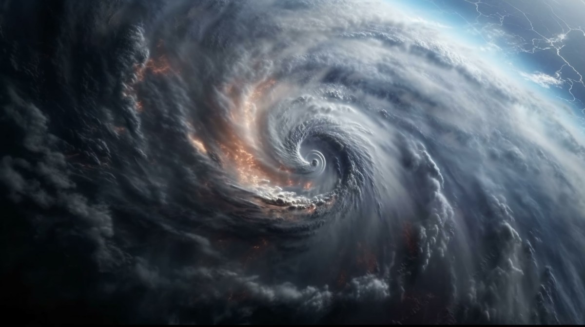 KI-Bild eines Hurrikans von oben