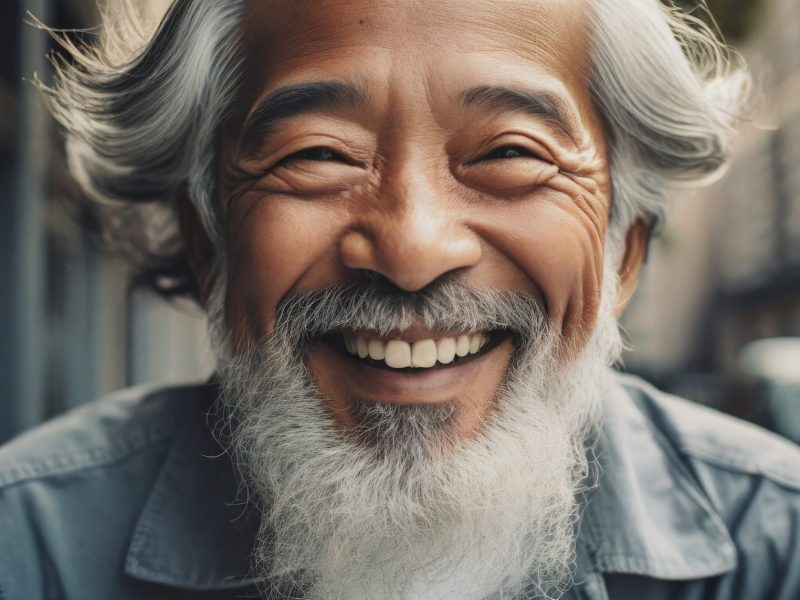 Lachender alter Mann mit weißem Bart