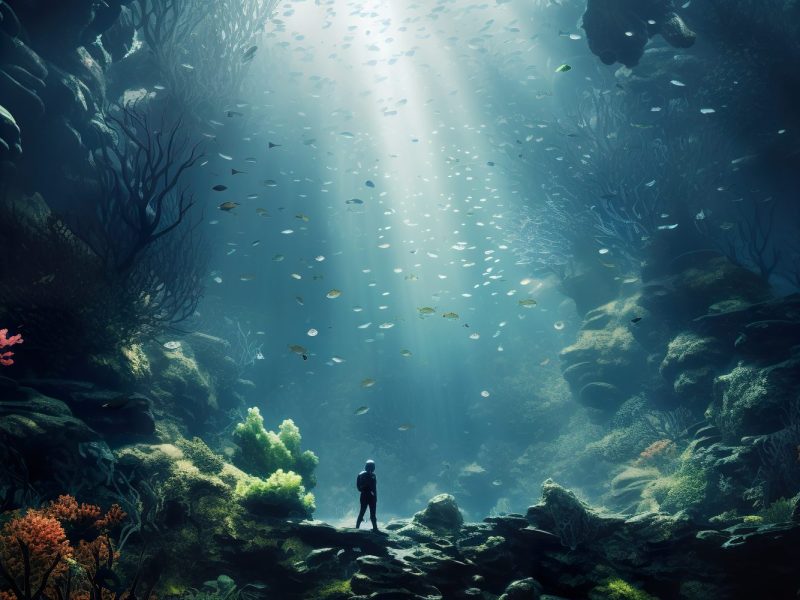 Person steht unter dem Meer