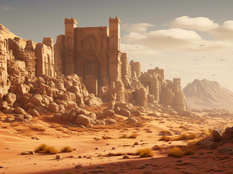 KI-generiertes Bild einer Ruine in der Wüste