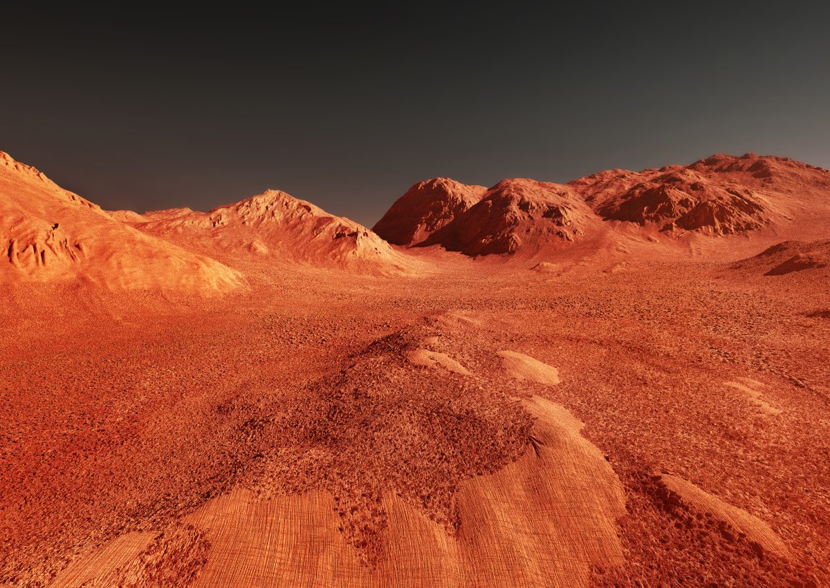 Marslandschaft vor dunklem Hintergund