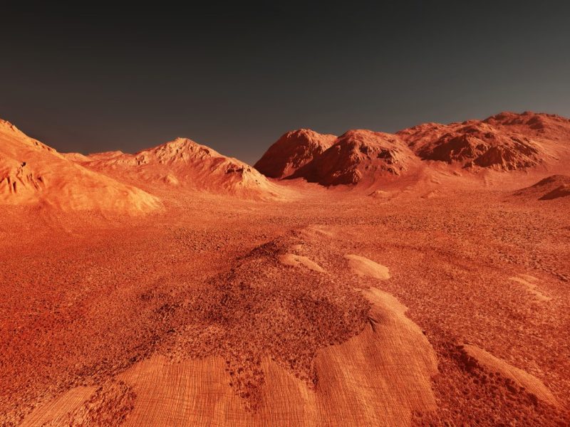 Marslandschaft vor dunklem Hintergund