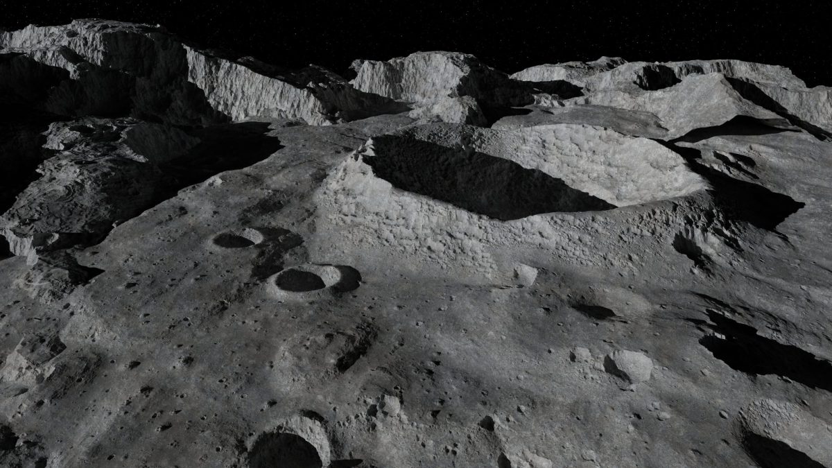 Nahaufnahme von Kratern auf dem Mond.