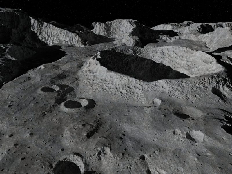 Nahaufnahme von Kratern auf dem Mond.