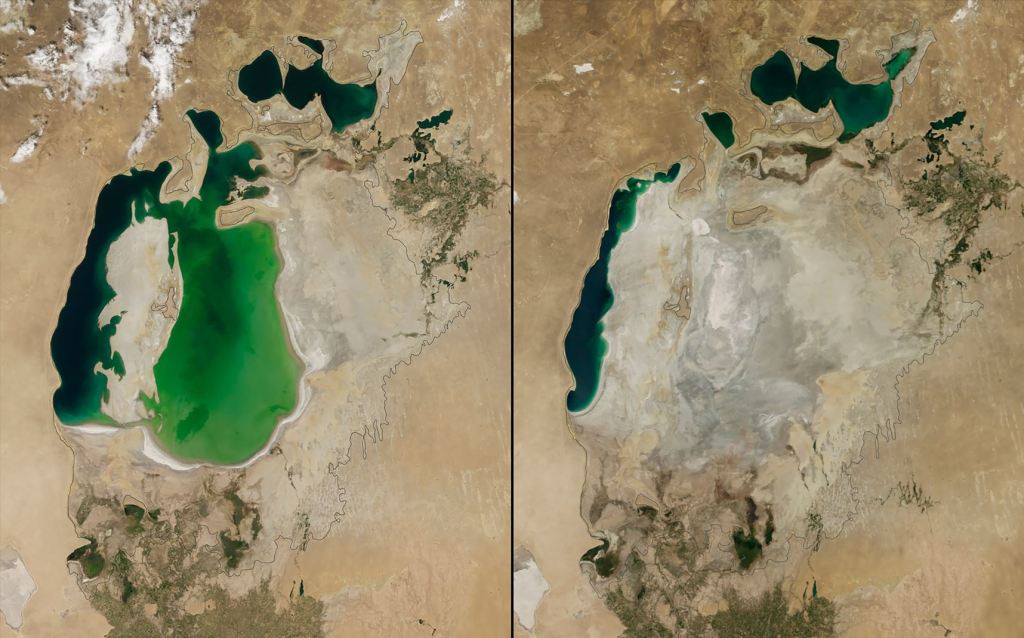 Schrumpfender Aralsee, Zentralasien: August 25, 2000 - August 19, 2014