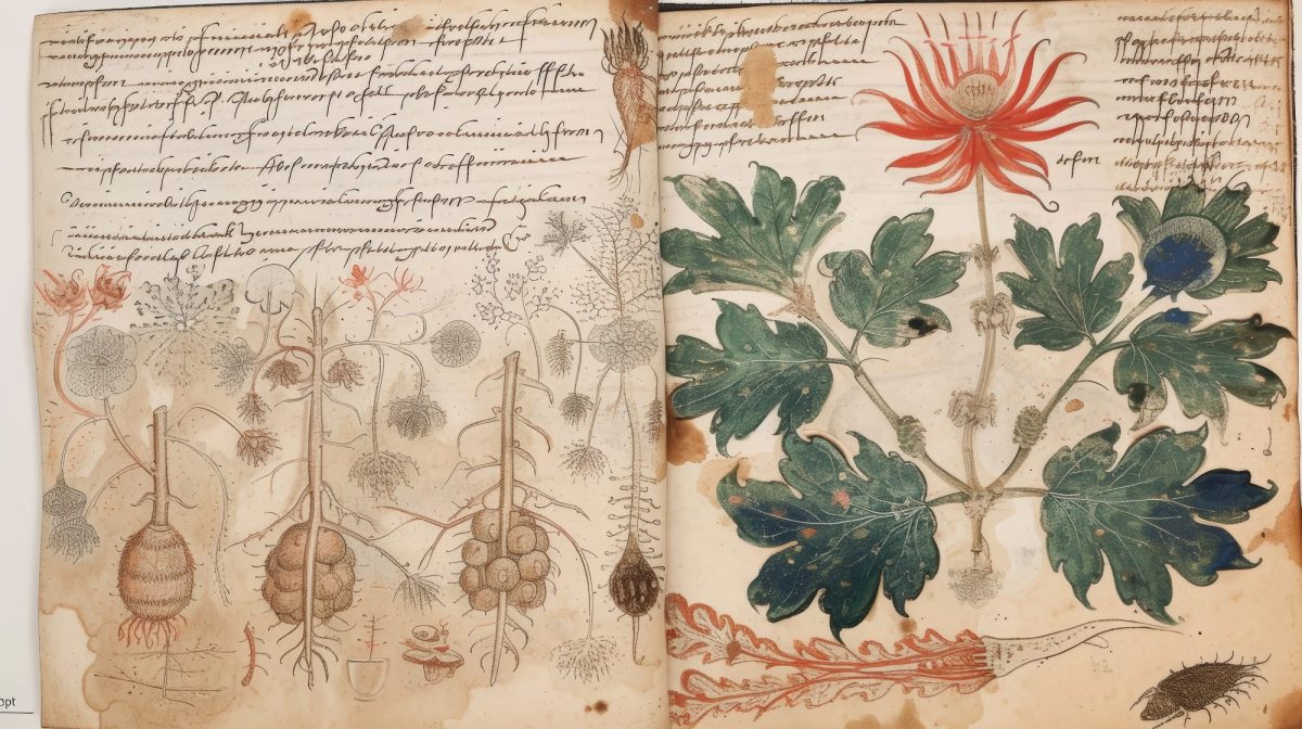 KI-generiertes Bild des Voynich-Manuskripts