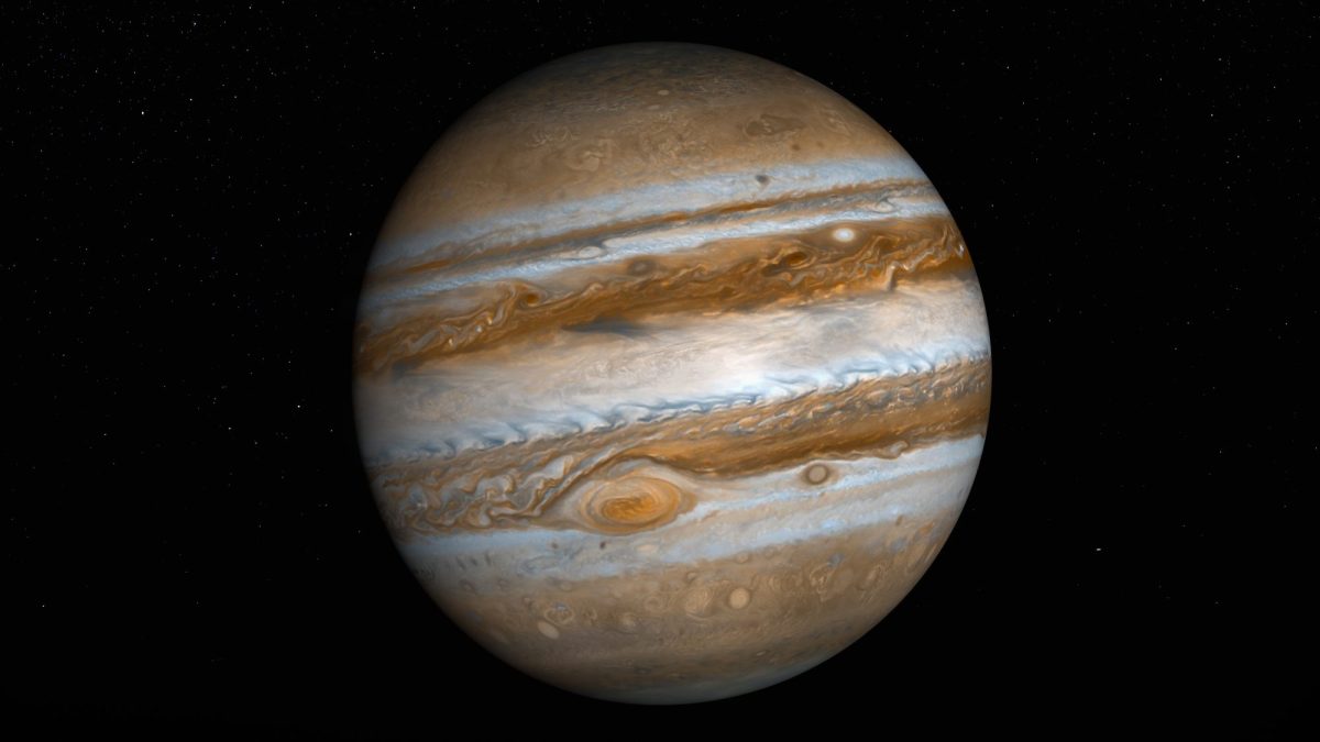Jupiter vor einem schwarzen Hintergrund.