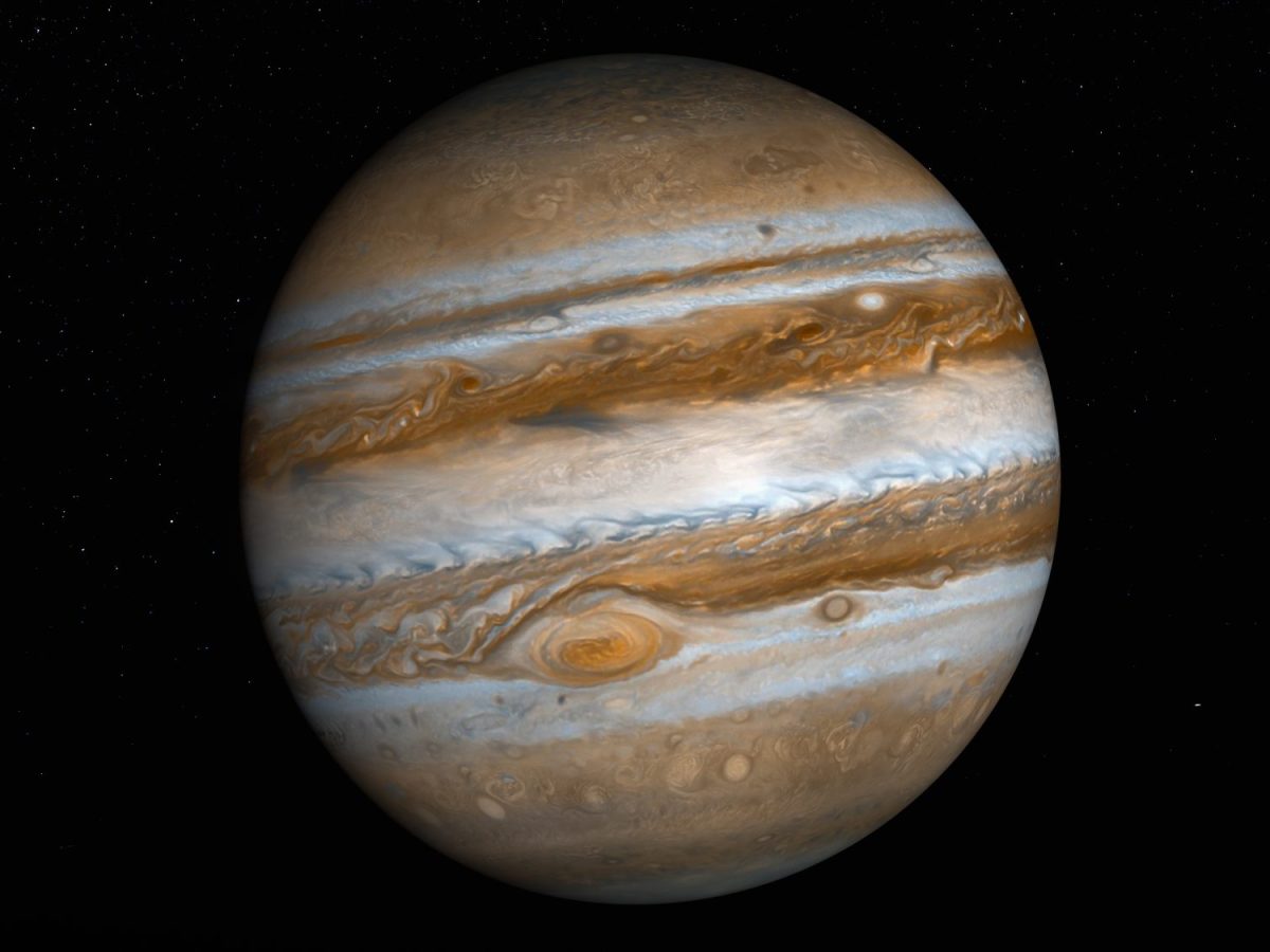 Jupiter vor einem schwarzen Hintergrund.