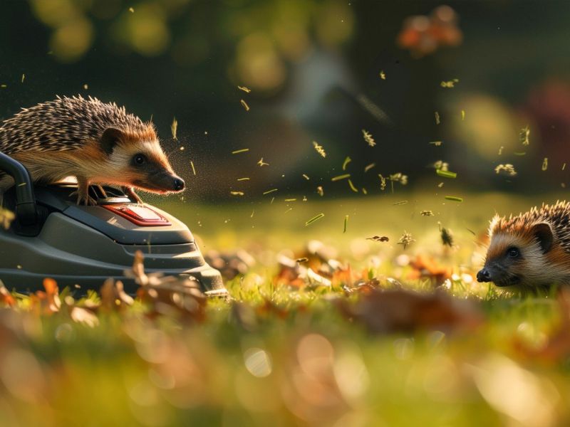 Zwei Igel und Mähroboter