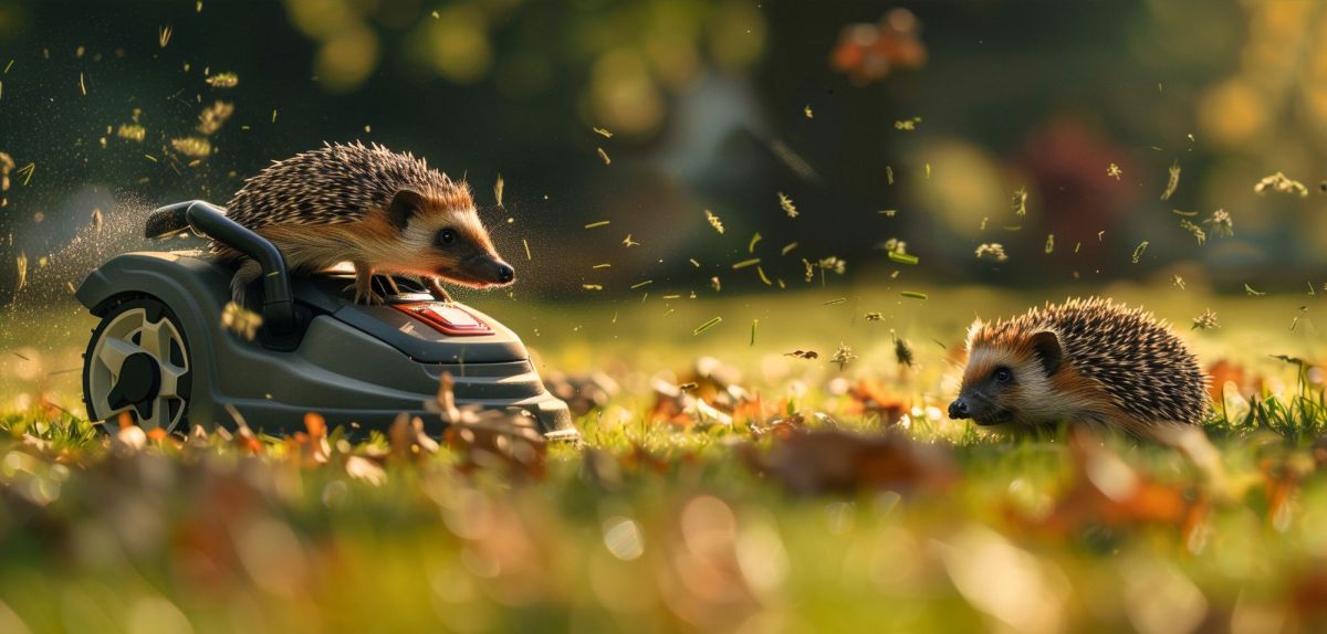 Zwei Igel und Mähroboter